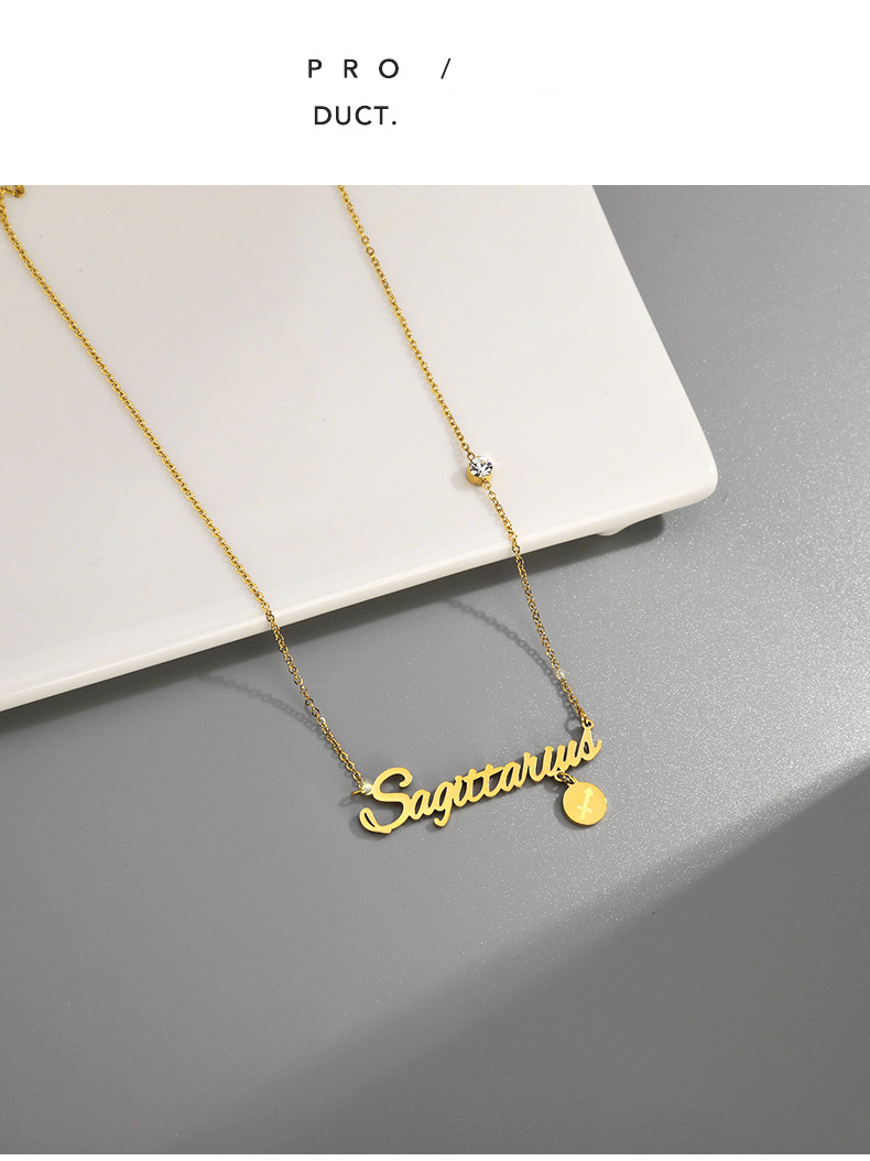 Collier avec lettres anglaises tendance pour femme, bijoux en acier titane et diamant, collier avec pendentif à douze constellations, chaîne de clavicule_voghion.com