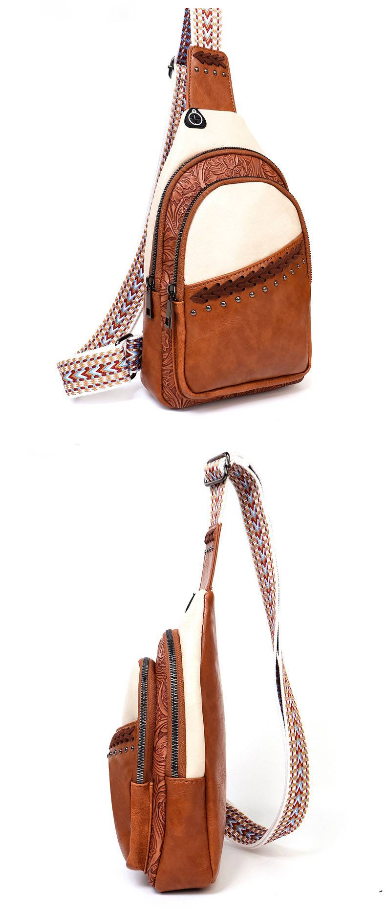 Damentaschen Spleißen Hüfttasche Messenger Bag Damen Brusttasche Echtes Leder Schultertasche_voghion.com