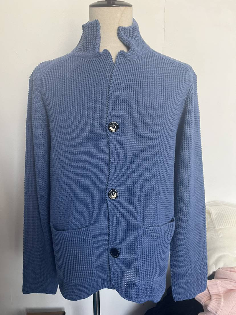 Fashion New Casual Long Sleeve Stand Collar Solid Color Knit Sweater Men's Suit Jacket_voghion.com