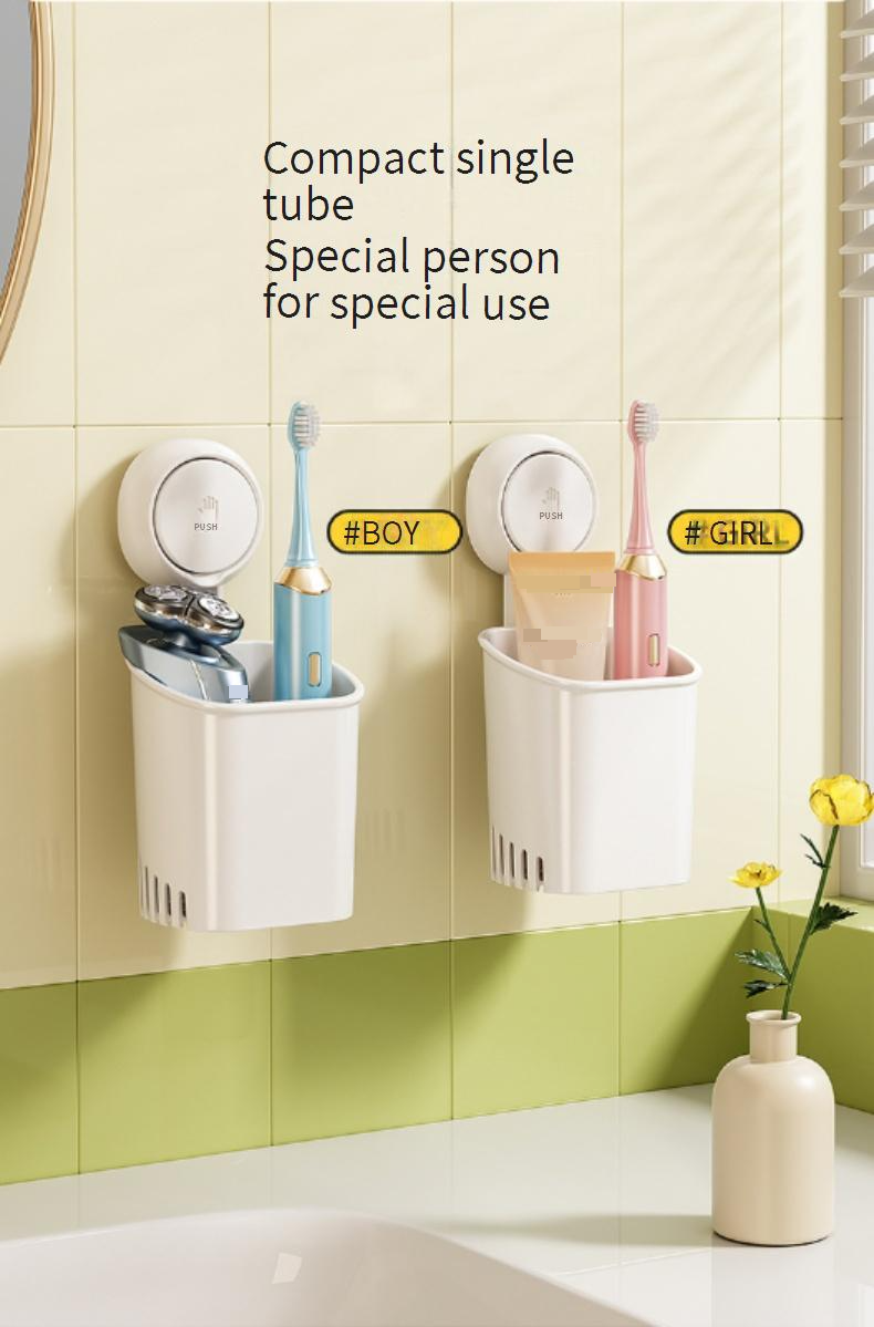 Porte-brosse à dents mural avec ventouses - Organiseur de salle de bain sans perçage pour brosse à dents et dentifrice (gain de place, étanche)_voghion.com