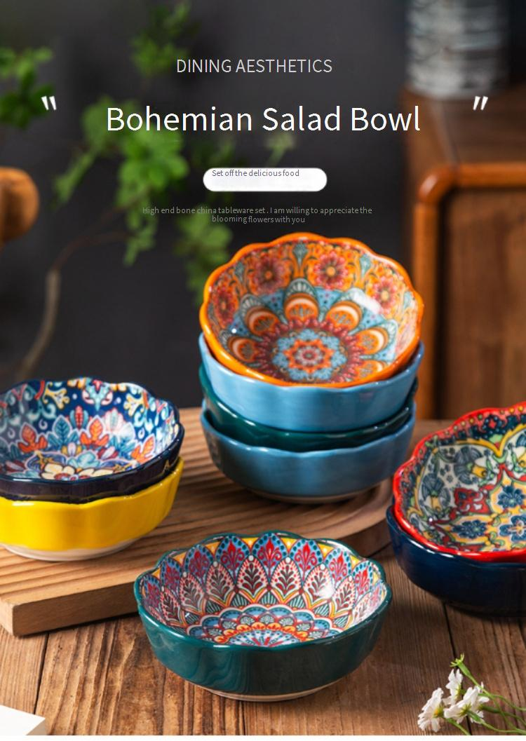 Bezpieczna dla frytkownicy ceramiczna miska - Floral Edge Miska do serwowania sałatek owocowych i deserów (bezpieczna dla piekarnika i kuchenki mikrofalowej, 10 uncji, elegancki design)_voghion.com