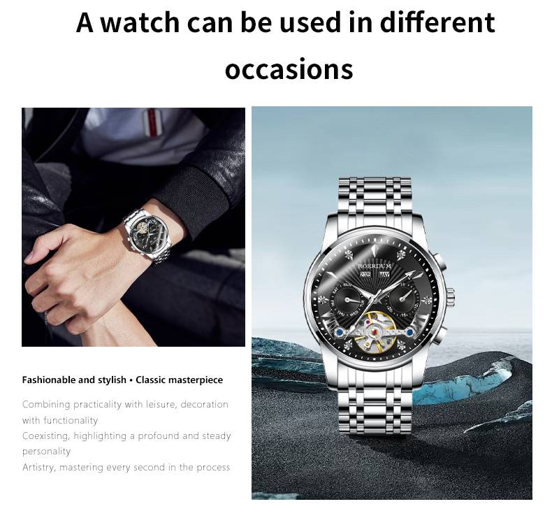 ROERDUM Apocalypse Knights Series – Dual-Color Luminous Hands, Silver-Black Dial, Stylish Men's Mechanical Wristwatch_voghion.com