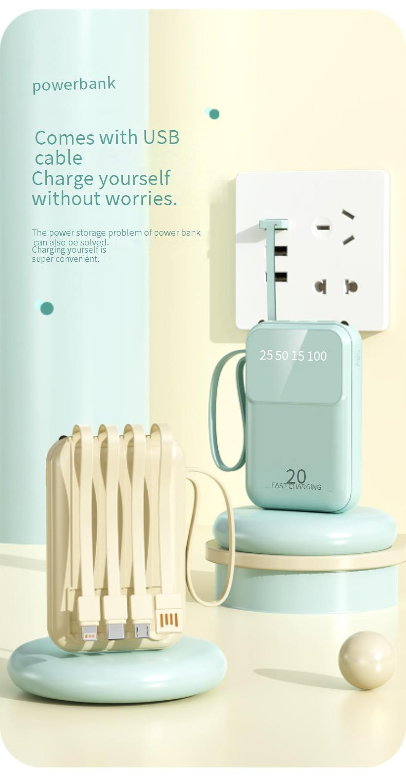 Tragbare Powerbank mit 20.000 mAh, Schnellladefunktion und integrierten Kabeln | Kompakt und leistungsstark | Kompatibel mit mehreren Geräten | Reisefreundlich_voghion.com