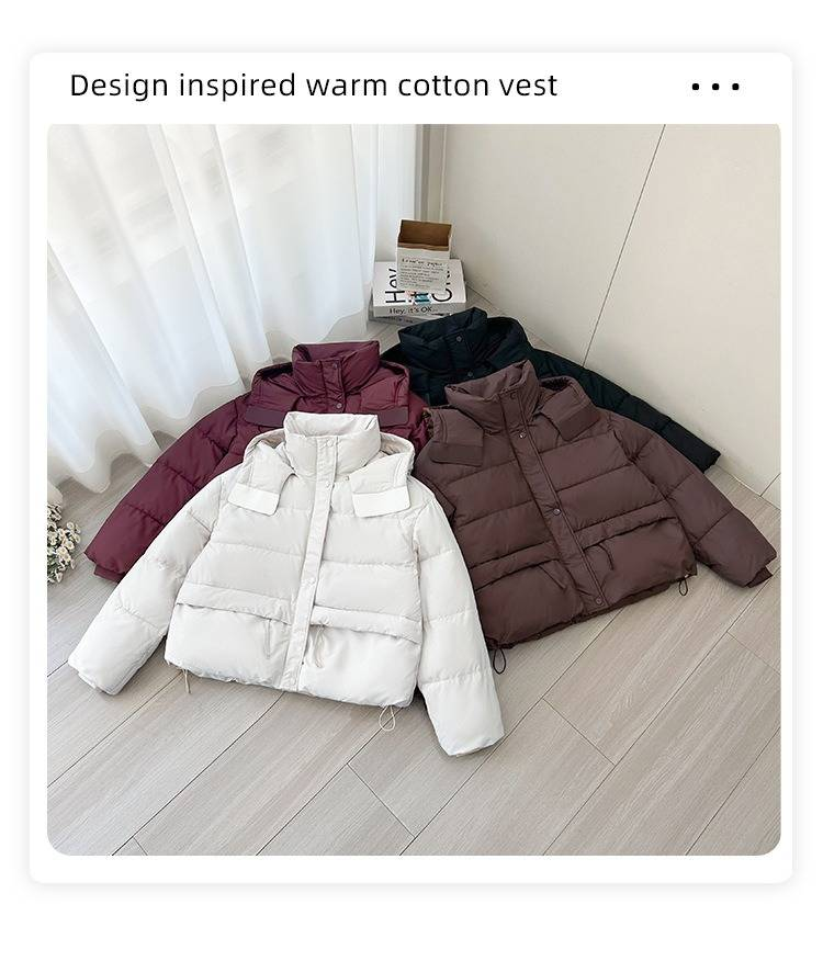 Lichtgewicht gewatteerde jas met capuchon voor dames - Comfortabele gewatteerde alternatieve jas voor kleine en normale maten (zwart/wit/koffie/angora rood)_voghion.com
