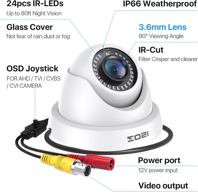 2MP AHD Security Camera Outdoor/Indoor, 1080P Full HD Surveillance Camera With Night Vision, IP66 Weatherproof, 3.6mm Fixed Lens, Two-Way Audio_voghion.com