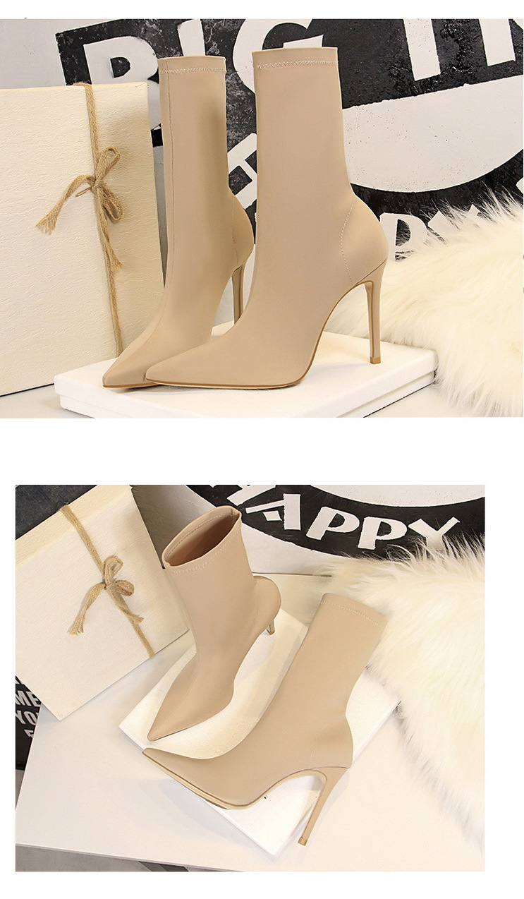 315-1 Einfache Damen-Stiefel mit dünnem, superhohem Absatz und sexy Nachtclub-Passform, schmaler, spitzer Leica-elastischer Kurzstiefel_voghion.com
