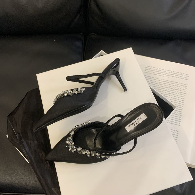 Sandales à talons hauts pointus et fins, à brides droites et bouts recouverts de strass, style été 2025, pour femmes, M Ü_voghion.com