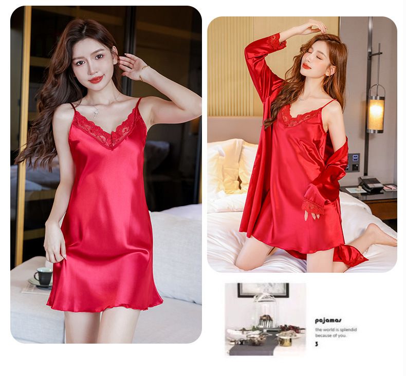 Pigiami da donna, bretelle sexy, stile primaverile e autunnale, camicia da notte in seta ghiacciata sottile, abito a due pezzi, abbigliamento per la casa in seta sintetica_voghion.com