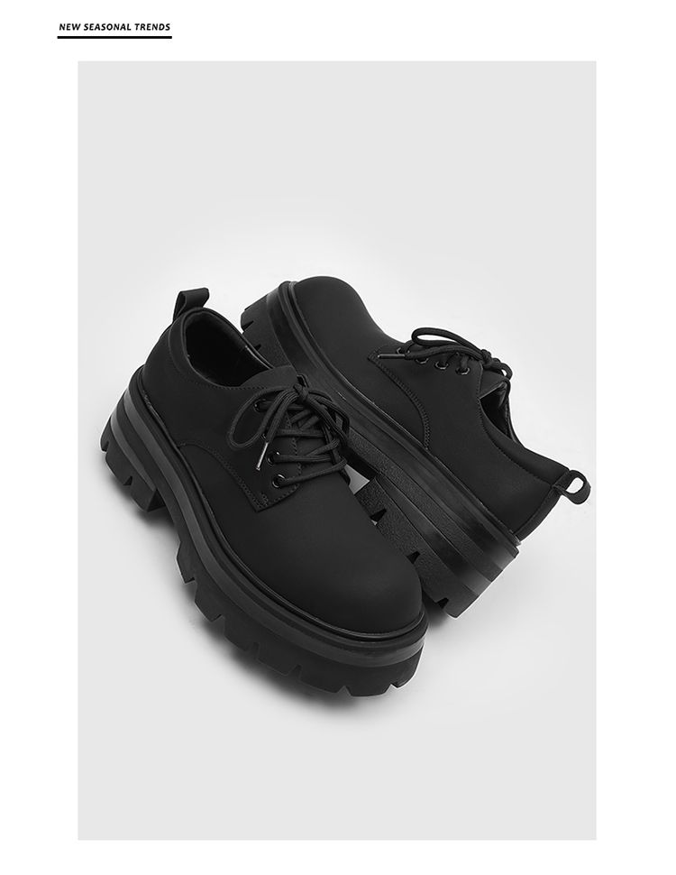 Thick Bottom Increased 7cm Derby Matte High-Grade Men's Casual Black Big Head British Style Small Leather Shoes_voghion.com