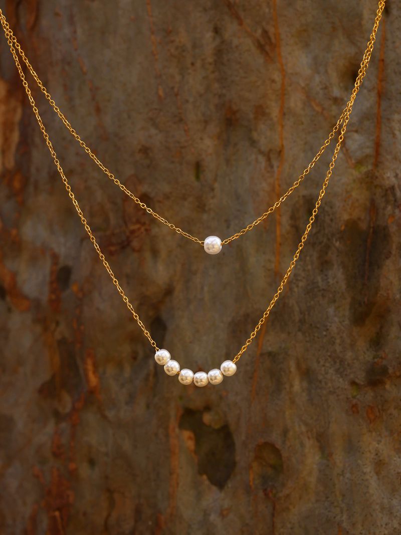 Sugar Cube Light Luxury Style Six Pearl Necklace Women's High End Light Luxury Niche Versatile Clavicle Chain Titanium Steel Does Not Fade_voghion.com