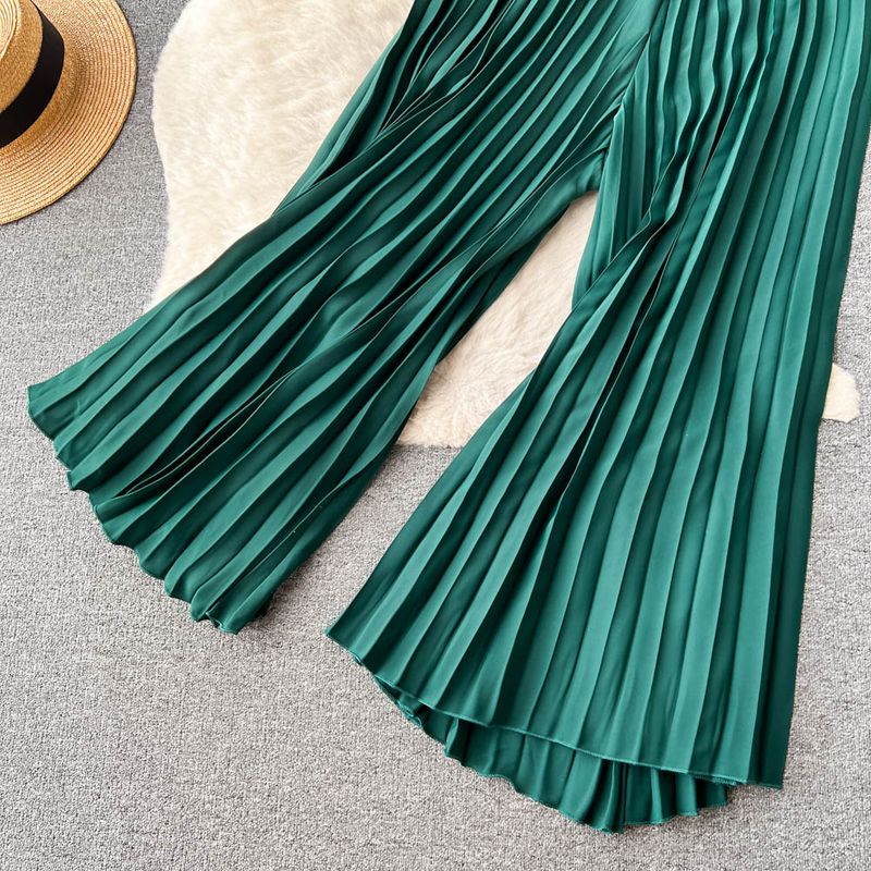 Women's Clothing fashion suit for women, summer printed top + loose pleated wide-leg trousers_voghion.com
