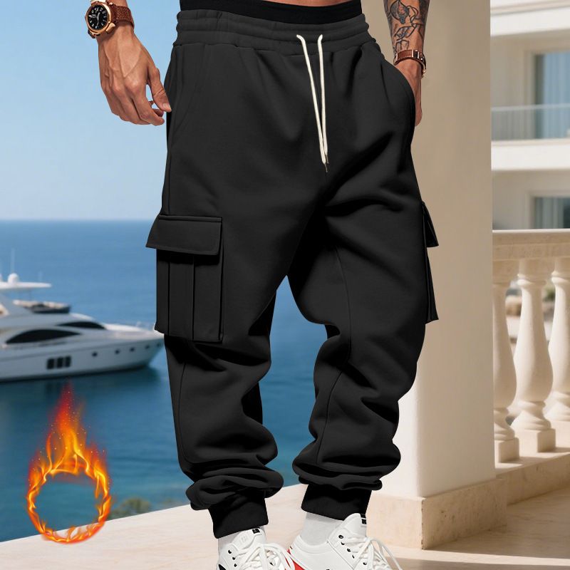 Pantaloni cargo da uomo foderati in pile - Jogger casual caldi invernali con tasche multiple, vestibilità ampia, vita elastica, comodi ed eleganti per l'uso quotidiano_voghion.com
