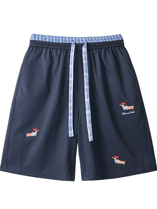 Herenkleding Retro Plaid Patchwork Casual Broek Heren Shorts Zomer Trendy Merk Sausage Dog Losse Rechte Sport Dubbele Taille Hoofd_voghion.com