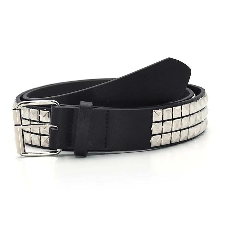 HOT Male's Female's Belt PU Black Siery Square Needle Buckle Metal Rivet New Fashionable Practical Men's and Women's Belts_voghion.com