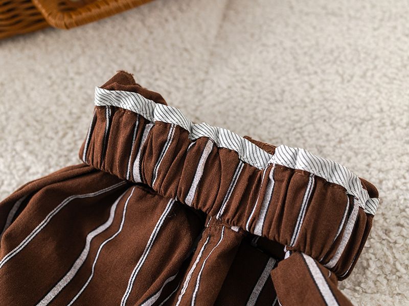 Jungen-Set 2025 Frühling Herbst Neues Maillard-Stil Taschenpullover Strickjacke Weste Set mit vertikalen Streifen und Schlaghose_voghion.com