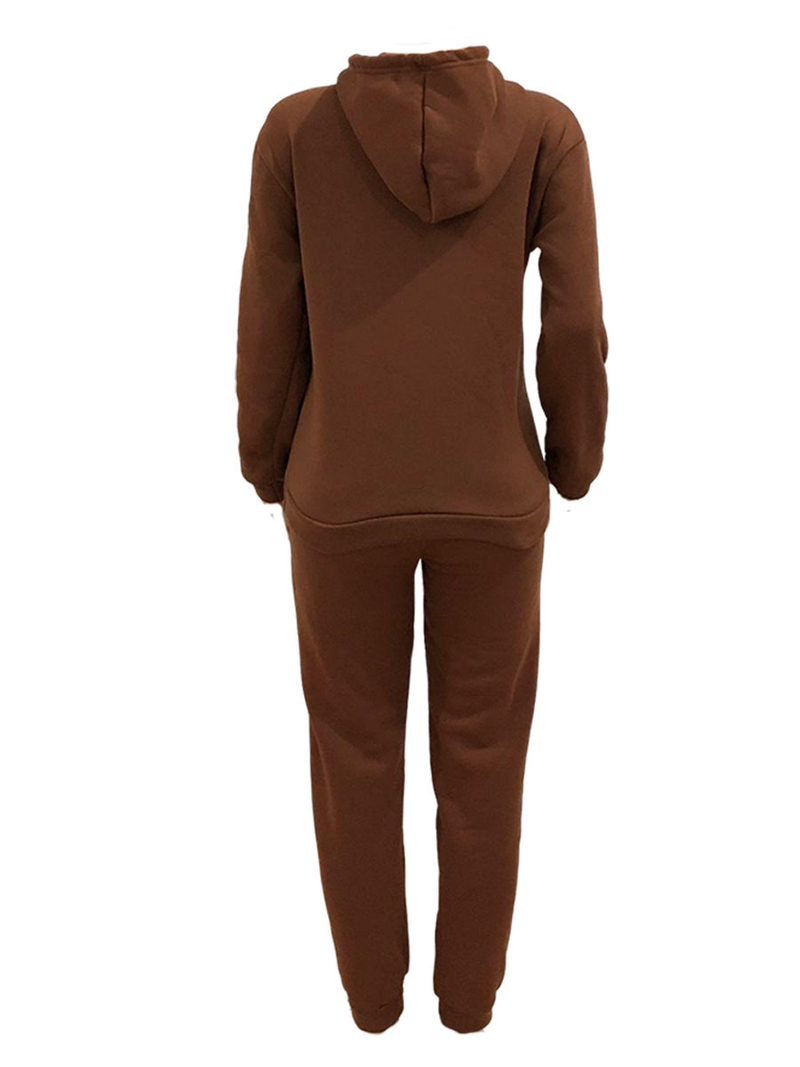 Tuta sportiva stampata casual da donna con felpa in pile con cappuccio in due pezzi_voghion.com