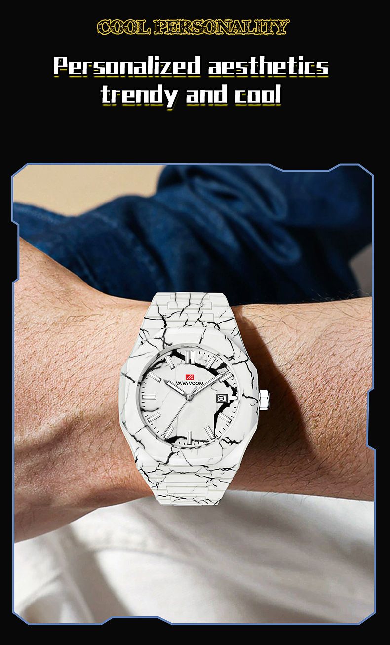 VA VA VOOM Herenhorloge Nieuw Quartz Horloge Marmerpatroon Hoogwaardige Kalender Waterdicht Grote Wijzerplaat_voghion.com