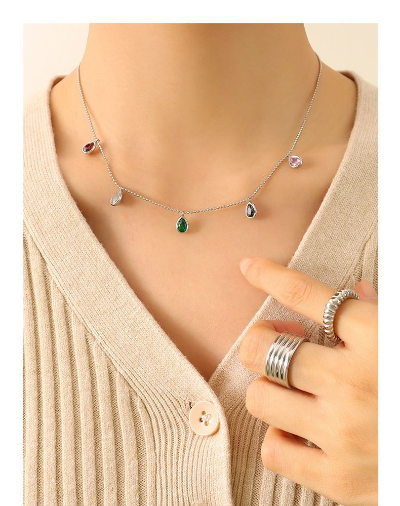 Damessieraden Geometrische Zirkonia Hanger Ketting - Stijlvolle Minimalistische Laagketting Voor Dagelijks Gebruik Sleutelbeenhalsketting_voghion.com