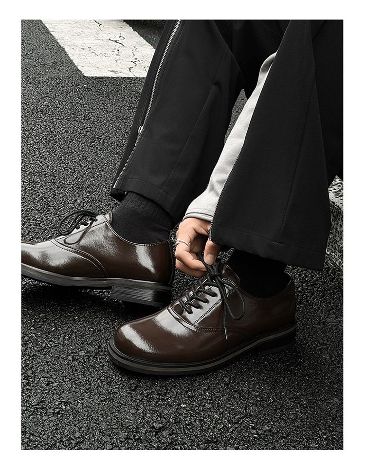 Scarpe da uomo e da donna Business Elite Derby in pelle con suola spessa, stile britannico, formali e alla moda, 14643 Marrone-J_voghion.com