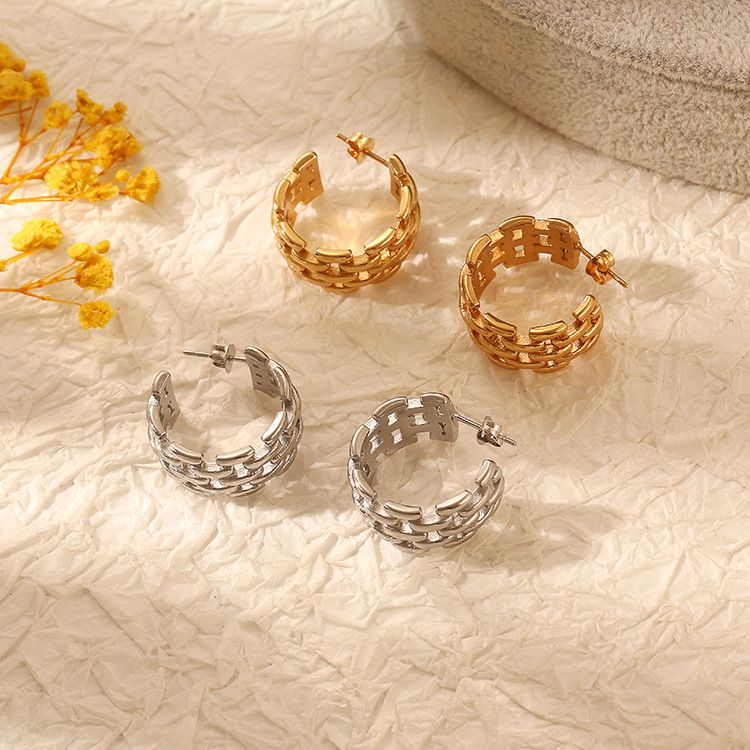 Orecchini pendenti europei e americani con catena intrecciata a cerchio, temperamento, orecchini in oro da donna, senso di alta qualità_voghion.com