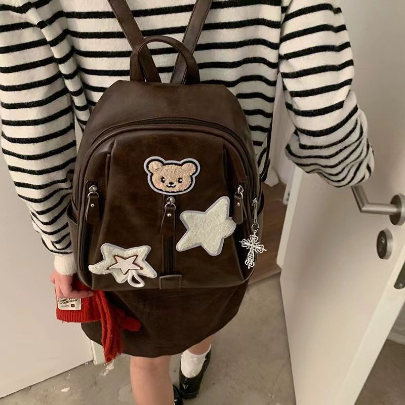 Women's 2025 Fall/Winter New Star Pattern Embroidered Large Capacity Backpack Versatile_voghion.com