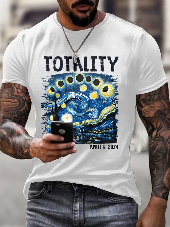 Ropa para hombre Camiseta de cuello redondo con estampado de arte nocturno, estilo jersey para hombre, manga corta, estampado moderno, camiseta cómoda e informal_voghion.com