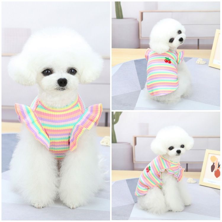 Pet Apparel Dog Spring Summer Puppy Couple Thin Clothes Color Striped Cat Dress Vest_voghion.com