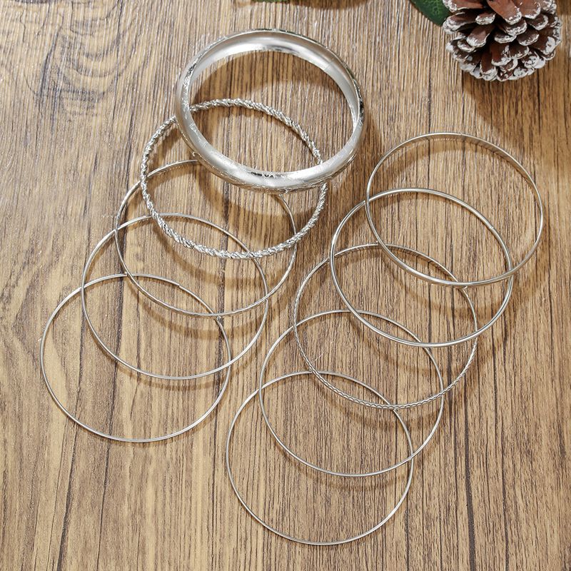 National Style New Bracelet Personality Exaggerated Bohemian Style Water Ripple Smooth Stacking Bracelet Ten Piece Set_voghion.com