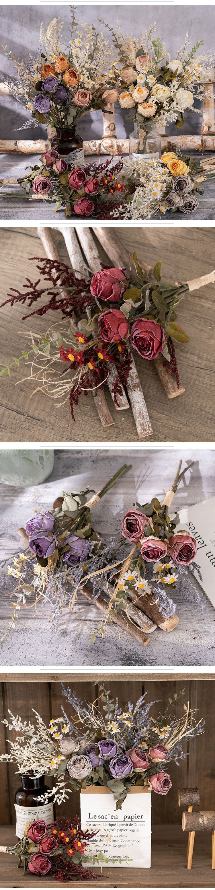 Simulazione fiore sorriso rosa secca che brucia bouquet rosa parete decorazione casa mano che tiene fiore fiore transfrontaliero MW57894_voghion.com