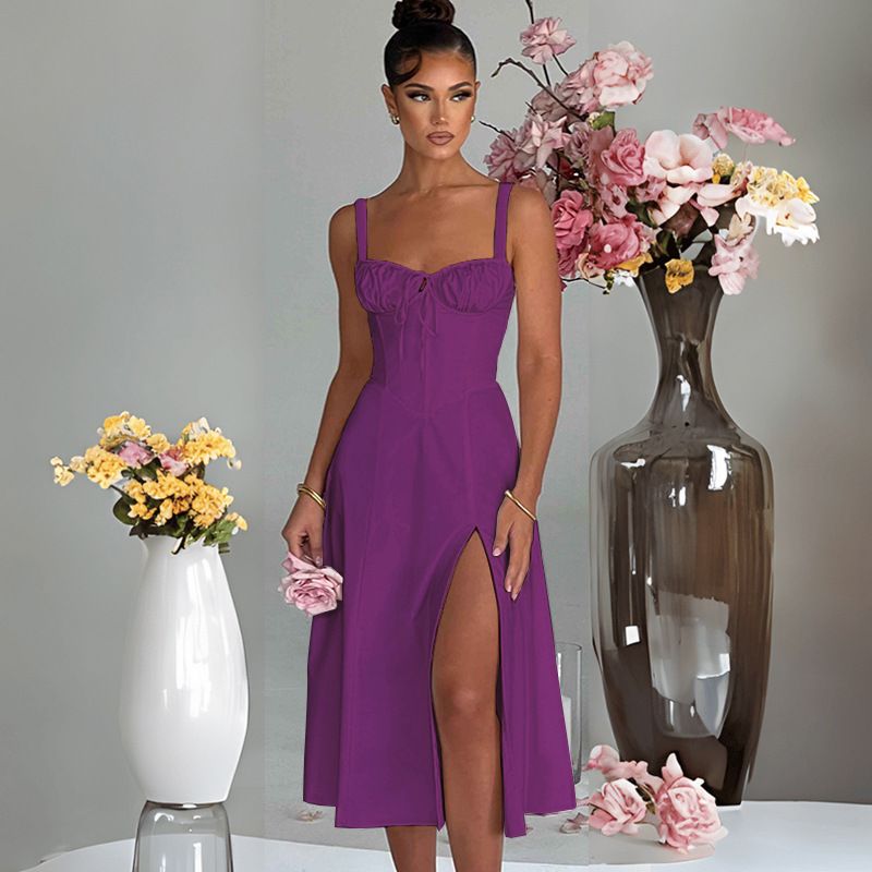 Rochie de primăvară și vară europeană și americană, la modă, casual, cu dantelă, slim fit, cu fante, high end, pentru femei_voghion.com