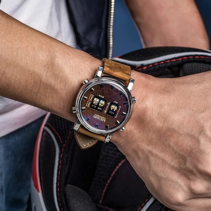 Roller Pointer da uomo Orologio da polso al quarzo con cinturino in pelle sportivo militare di lusso Mascilino_voghion.com