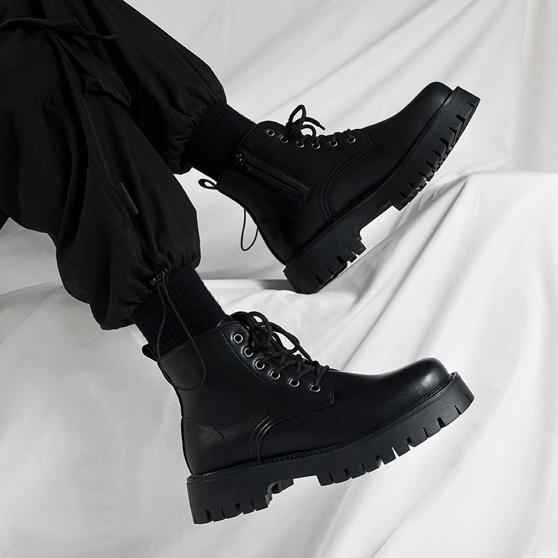 Unbeatable Quality Chef Men's Anti Slip And Waterproof Kitchen High Top Boots Black Casual Leather Spring Sports Martin Trendy Shoes_voghion.com