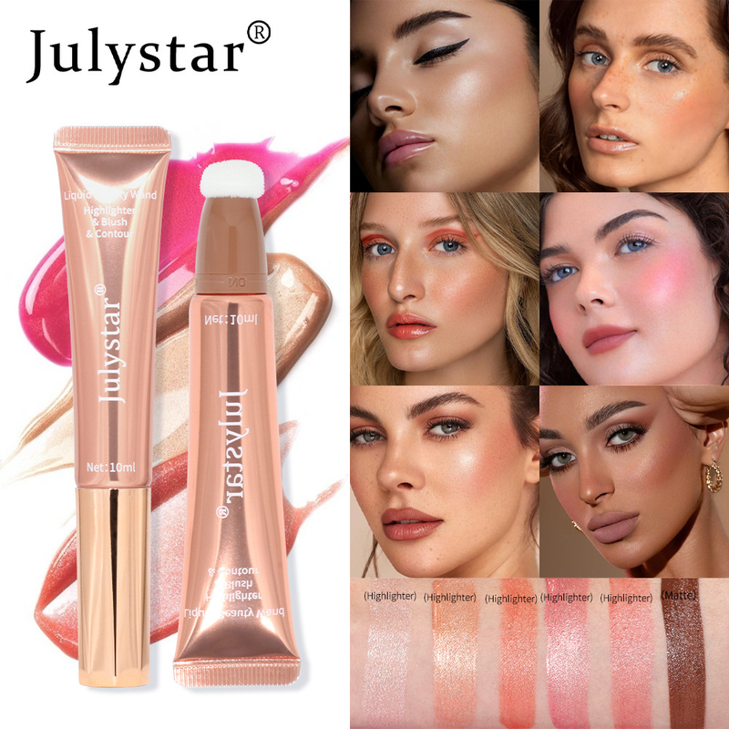 Lápiz iluminador y rubor líquido Julystar: barra de belleza de doble punta con brillo perlado y mate para un brillo natural y contorno 3D._voghion.com