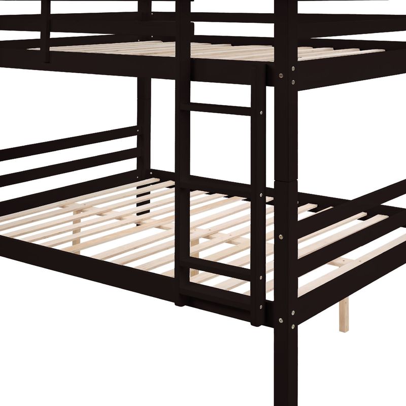 Full Over Full Bunk Bed With Thick Posts,Wooden Bunk Bed With High Guardrail And Ladder For Kids, Teens, Dorm Rooms, And Guest Rooms,No Box Spring Needed, Espresso_voghion.com