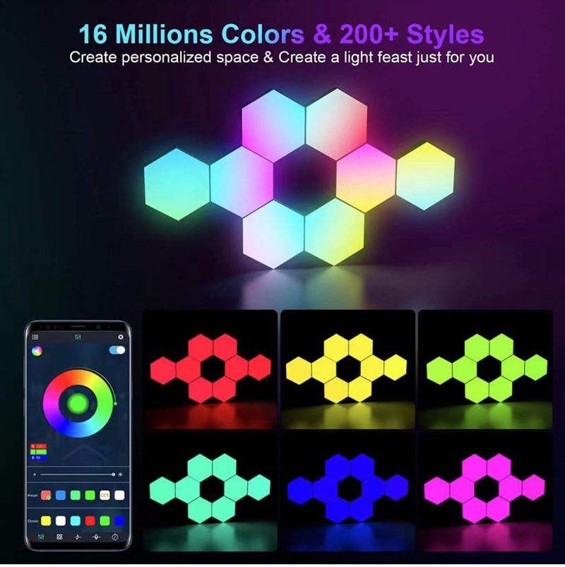 Lampada da parete esagonale a LED RGBIC Tuya da 20 pezzi, per interni, con controllo remoto APP, luce notturna per computer, sala giochi, camera da letto, comodino_voghion.com