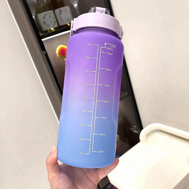 Stylish frosted gradient large capacity plastic cup three-piece water cup portable sports kettle_voghion.com