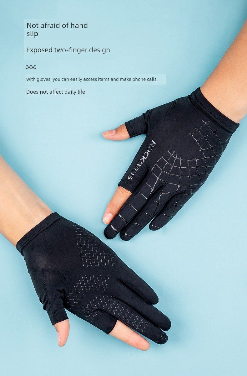 Gants de vélo Rockbros Ice Silk à deux doigts pour homme et femme, protection solaire, pour la conduite, la pêche et l'équitation_voghion.com