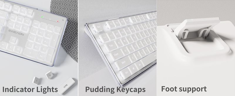 EWEADN V3 Wireless-und BT-Membran Tastatur, 104 Tasten In Voller Größe, Leise Tastaturen Leuchten, Für Büro Und Spiele, Desktop, Stk_voghion.com