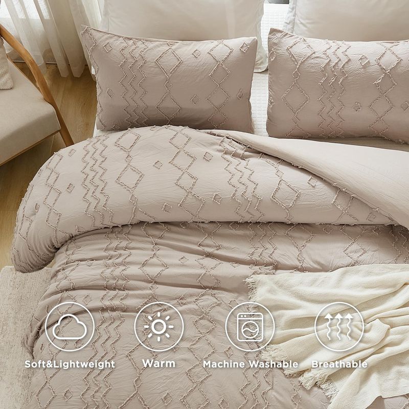 Diamond Wave Quilted Duvet Set - Lightweight & Breathable, All-Season Comfort (3-Piece Bedding, Taupe)_voghion.com