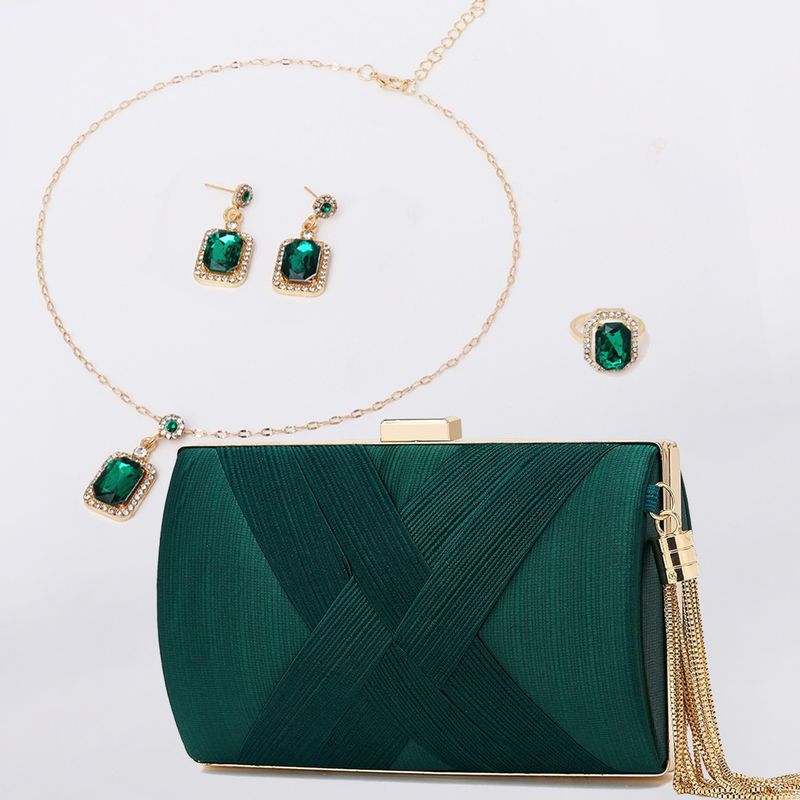 Set di gioielli da donna con collana geometrica quadrata e strass - Elegante e versatile per le feste serali. Borsa da sera versatile con nappe alla moda._voghion.com