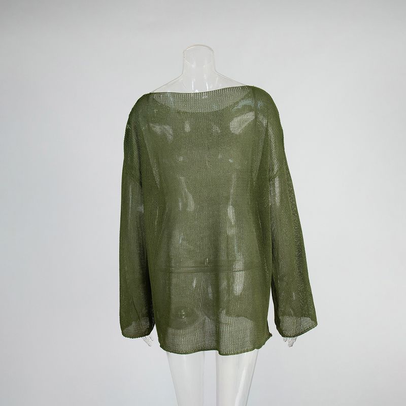 Minimalistischer einfarbiger Langarmpullover – Atmungsaktiver Strickpullover für Damen, lässiges und vielseitiges Oberteil_voghion.com