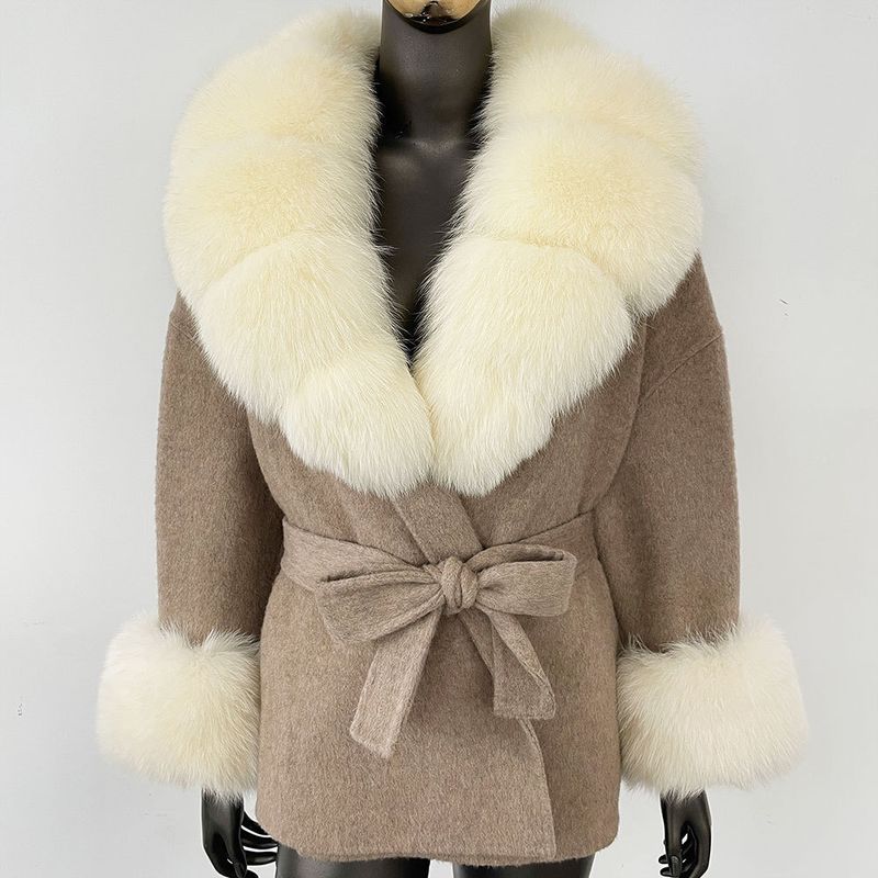 Luxuriöser doppelseitiger Wollmantel mit Fuchspelzkragen – Übergroßer Damen-Wintermantel, eleganter mittellanger Trenchcoat für Freizeit und Büro_voghion.com