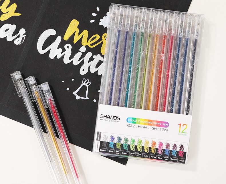 12-Color Glitter Gel Pens Set - Smooth Writing, Non-Slip Grip, Vibrant Colors For Journaling, DIY Cards, Scrapbooking & Holiday Crafts_voghion.com