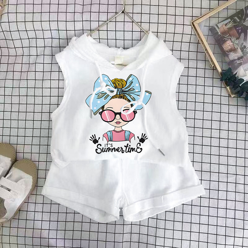 Conjunto de colete infantil de duas peças, roupas de bebê com estampa de desenho animado para meninos e meninas, roupas de verão para bebês_voghion.com