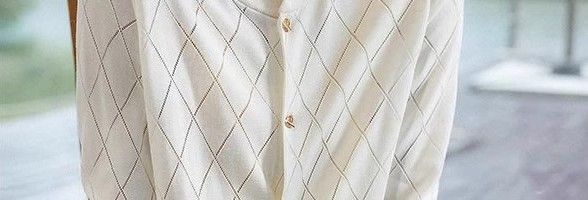 Tidlig høst vestlig stil, avslappet løs strikkekardigan i europeiske varer, aldersreduserende eksklusivt design, diamantgitterlang_voghion.com