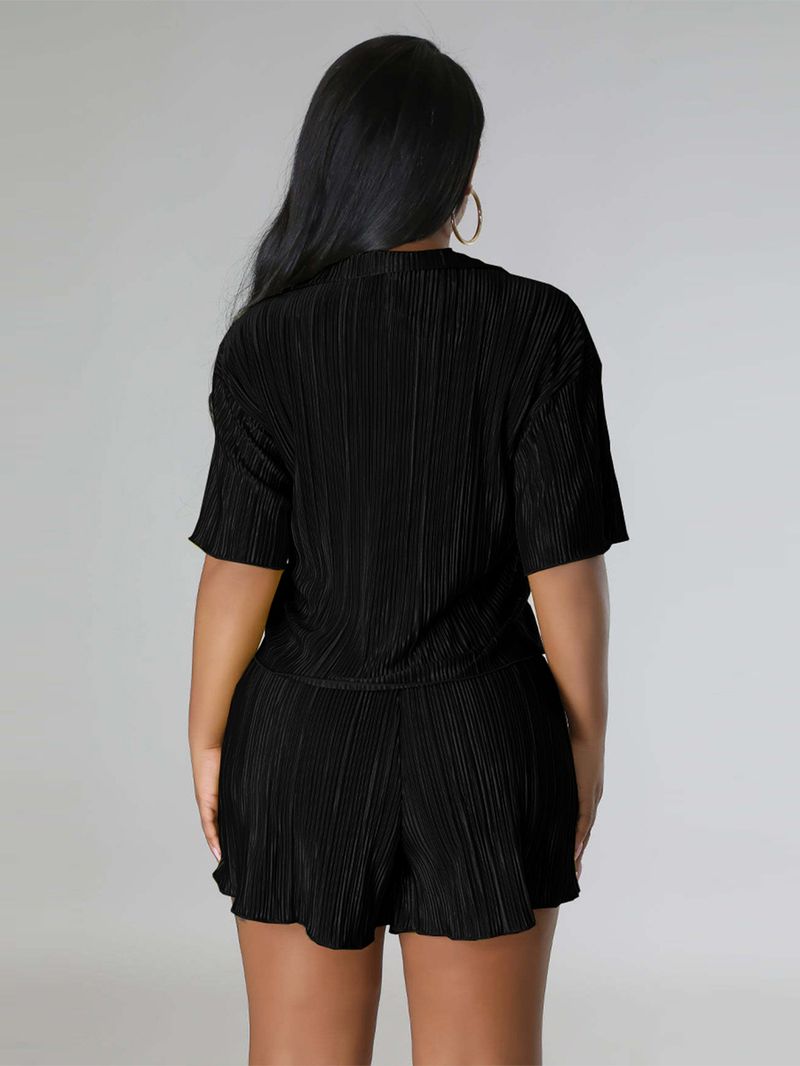 Vêtements d'été pour femmes, nouvelle combinaison décontractée deux pièces froissée de couleur unie_voghion.com