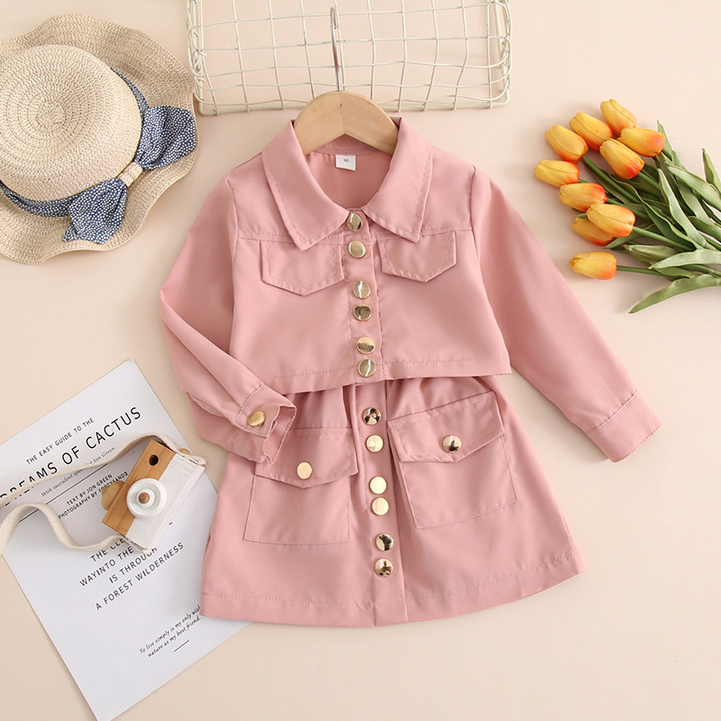 Abbigliamento per bambini Abito alla moda per bambina, gonna corta, gonna corta, manica lunga, abito da 2 pezzi_voghion.com