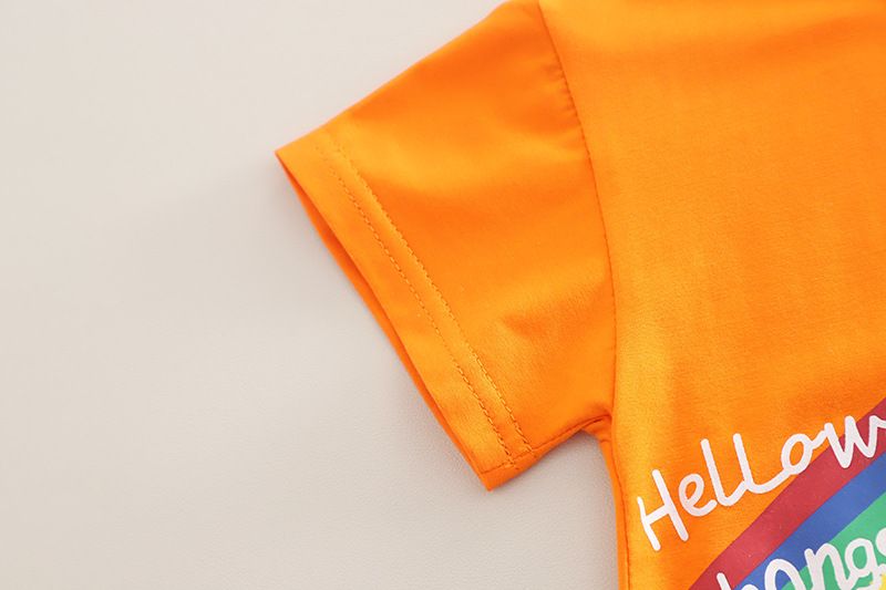 Ensemble deux pièces tendance pour enfants, manches courtes, motif arc-en-ciel, col rond, haut et short, pour garçons, été 2025_voghion.com