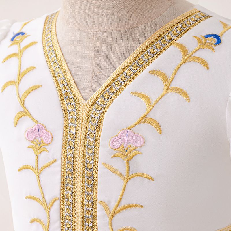 Vestito da principessa per bambini, elegante abito da principessa in chiffon con fiori ricamati a maniche lunghe_voghion.com