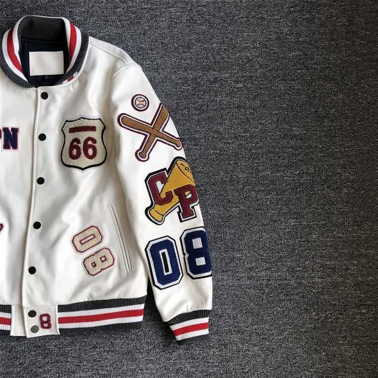 Jacken Neue Herren-Lederjacke im explosiven Stil mit mehreren Buchstaben, weißer Baseball-Trikot, Vintage-Lederjacke, schwere Industrie_voghion.com